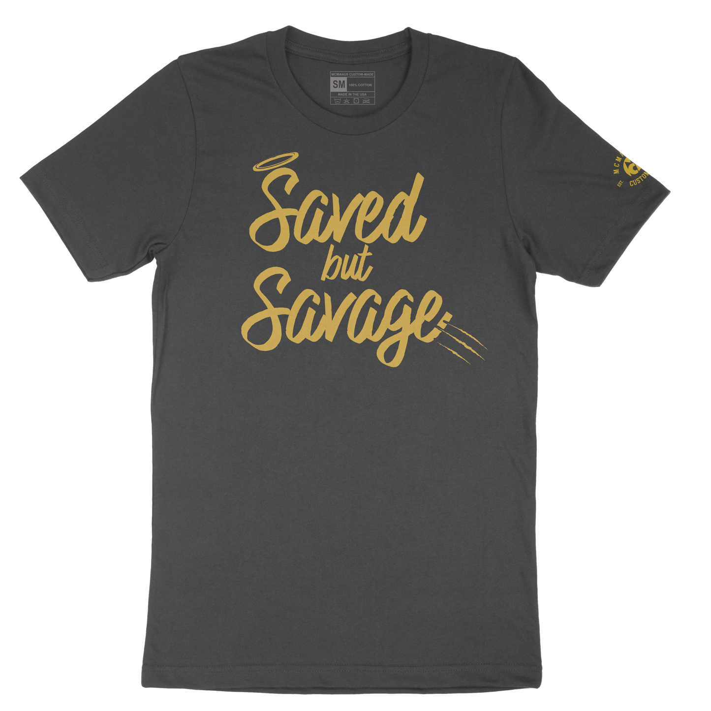 Saved But Savage Black Tee - Gold Graphics