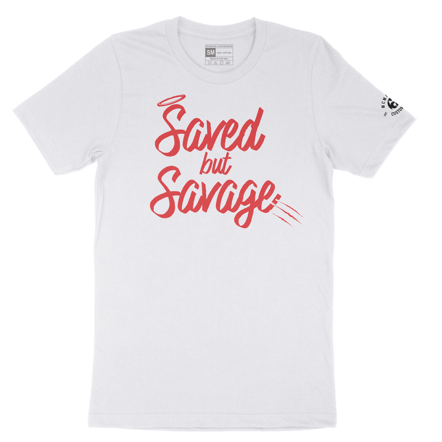 Saved But Savage White Tee - Red Graphics