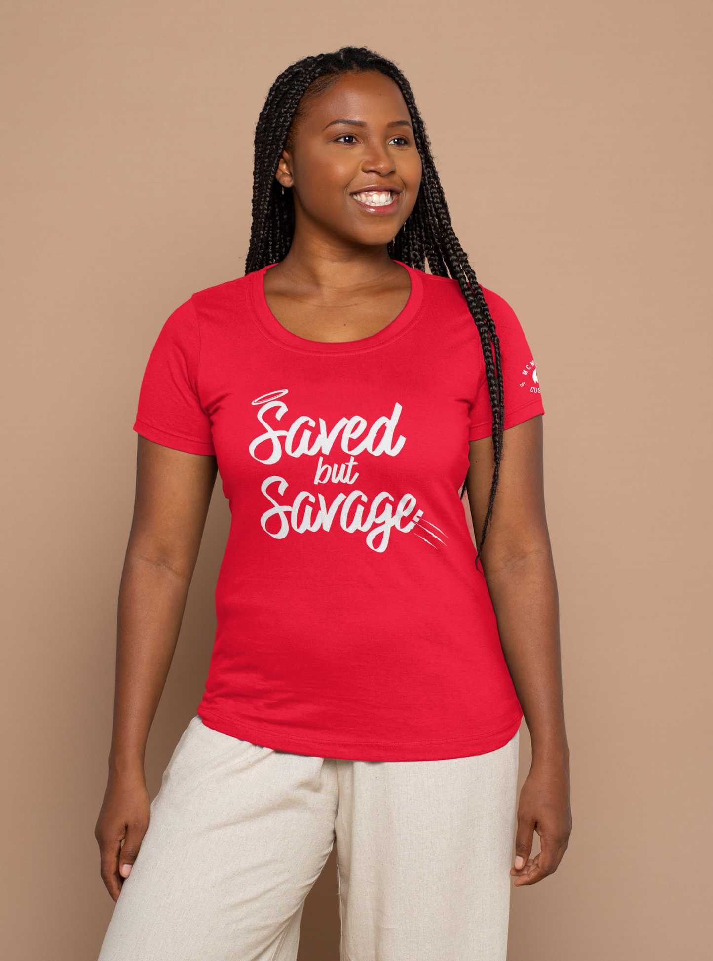 Saved But Savage Red Tee - White Graphics