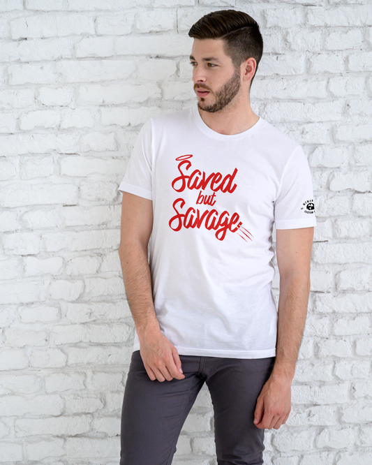 Saved But Savage White Tee - Red Graphics